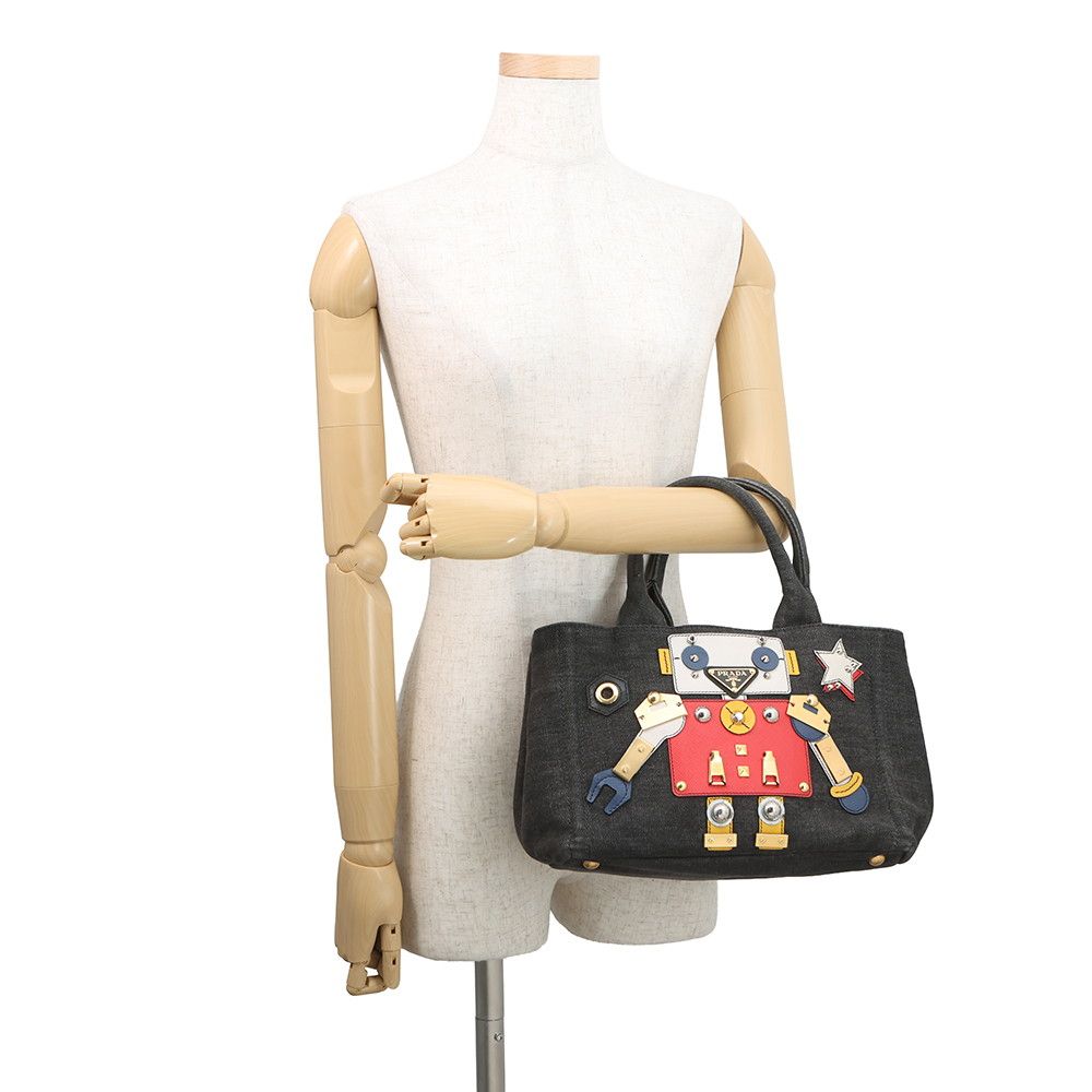 Prada Tote Canapa Robot Denim Leather Black — view 4