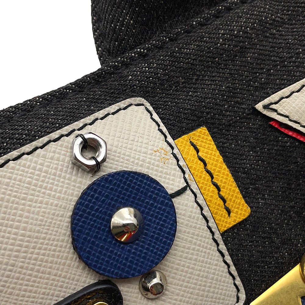 Prada Tote Canapa Robot Denim Leather Black — view 8