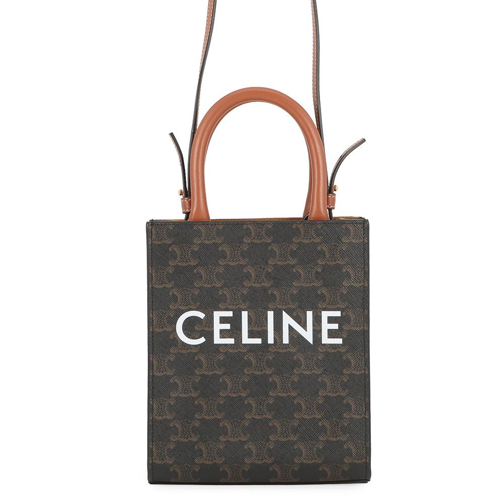 Celine Handbag Triomphe Mini Vertical Cover Leather Bag Brown