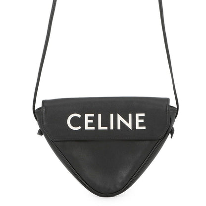 Celine Shoulder Bag Triangle Logo Leather Pochette Black White