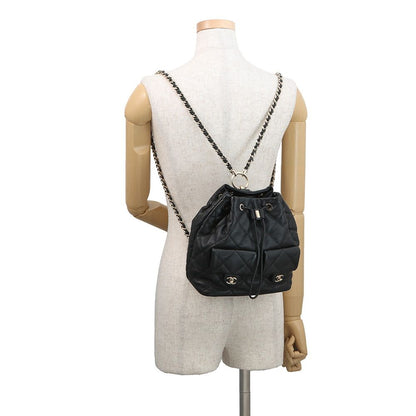 Chanel CC Logo Quilted Backpack Calf Leather Black — view 4