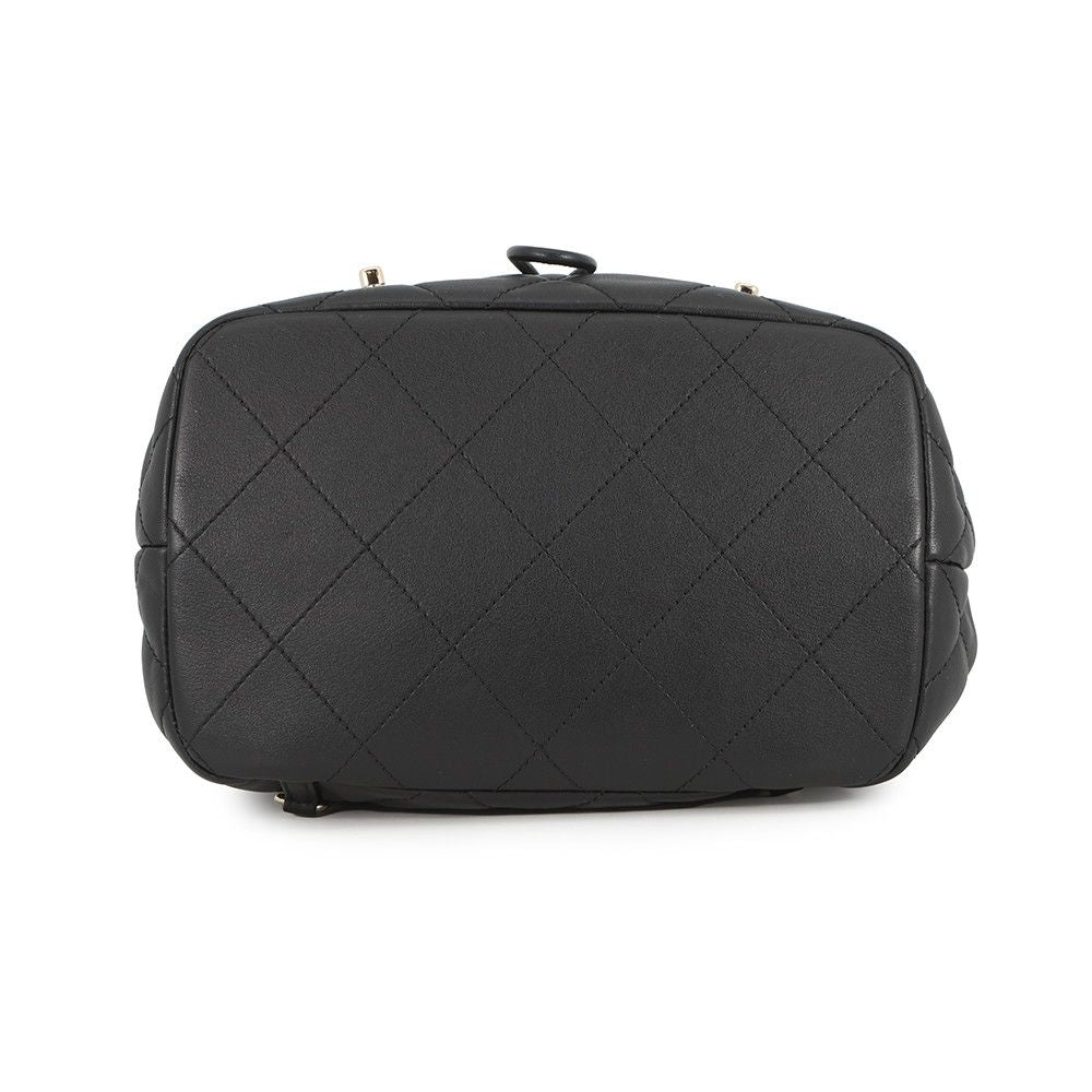 Chanel CC Logo Quilted Backpack Calf Leather Black — view 3