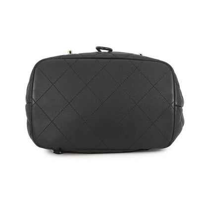 Chanel CC Logo Quilted Backpack Calf Leather Black — view 3