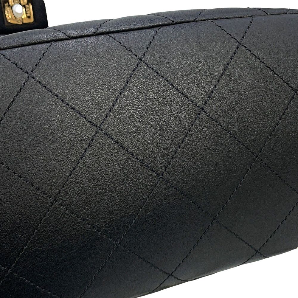 Chanel CC Logo Quilted Backpack Calf Leather Black — view 7