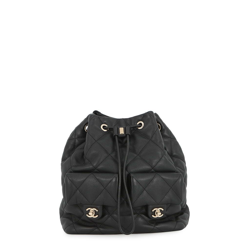 Chanel CC Logo Quilted Backpack Calf Leather Black