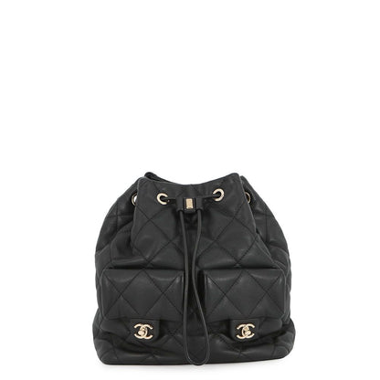 Chanel CC Logo Quilted Backpack Calf Leather Black