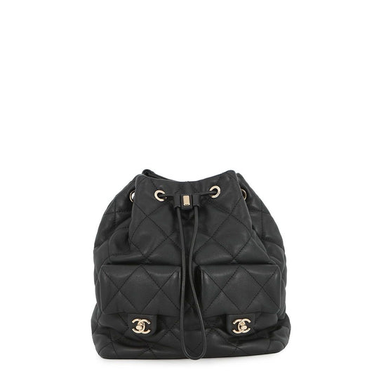 Chanel CC Logo Quilted Backpack Calf Leather Black