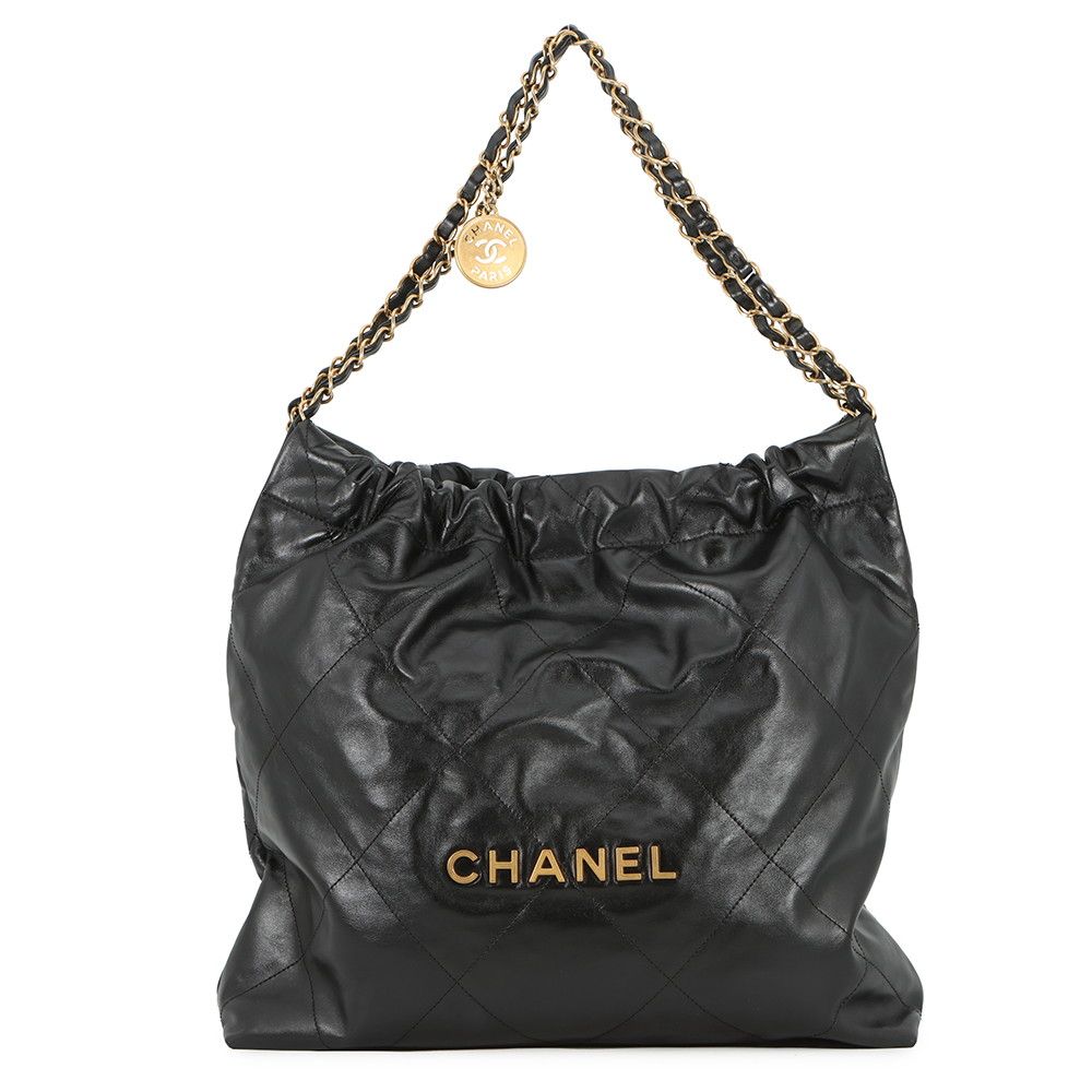 Chanel Handbag 22 Shiny Calf Leather Black