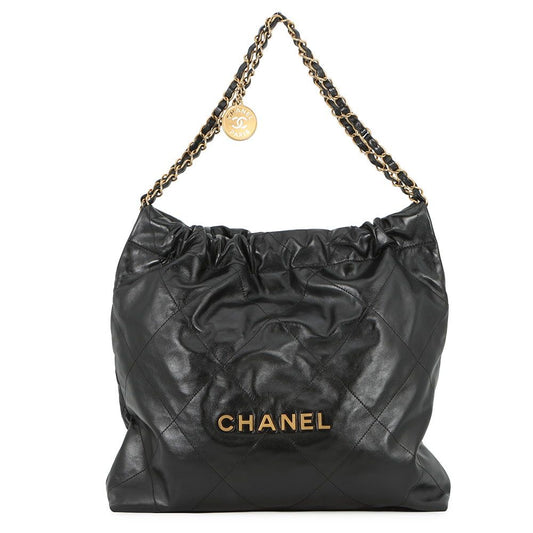 Chanel Handbag 22 Shiny Calf Leather Black