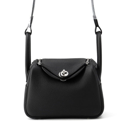 Hermes Lindy Mini Black Silver Taurillon Clemence 2-Way Handbag