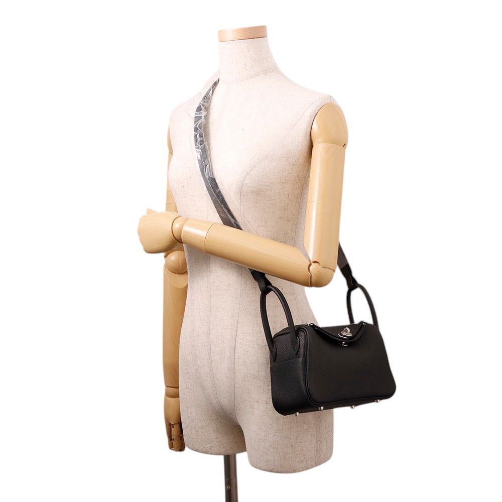 Hermes Lindy Mini Black Silver Taurillon Clemence 2-Way Handbag — view 4