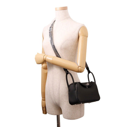 Hermes Lindy Mini Black Silver Taurillon Clemence 2-Way Handbag — view 4