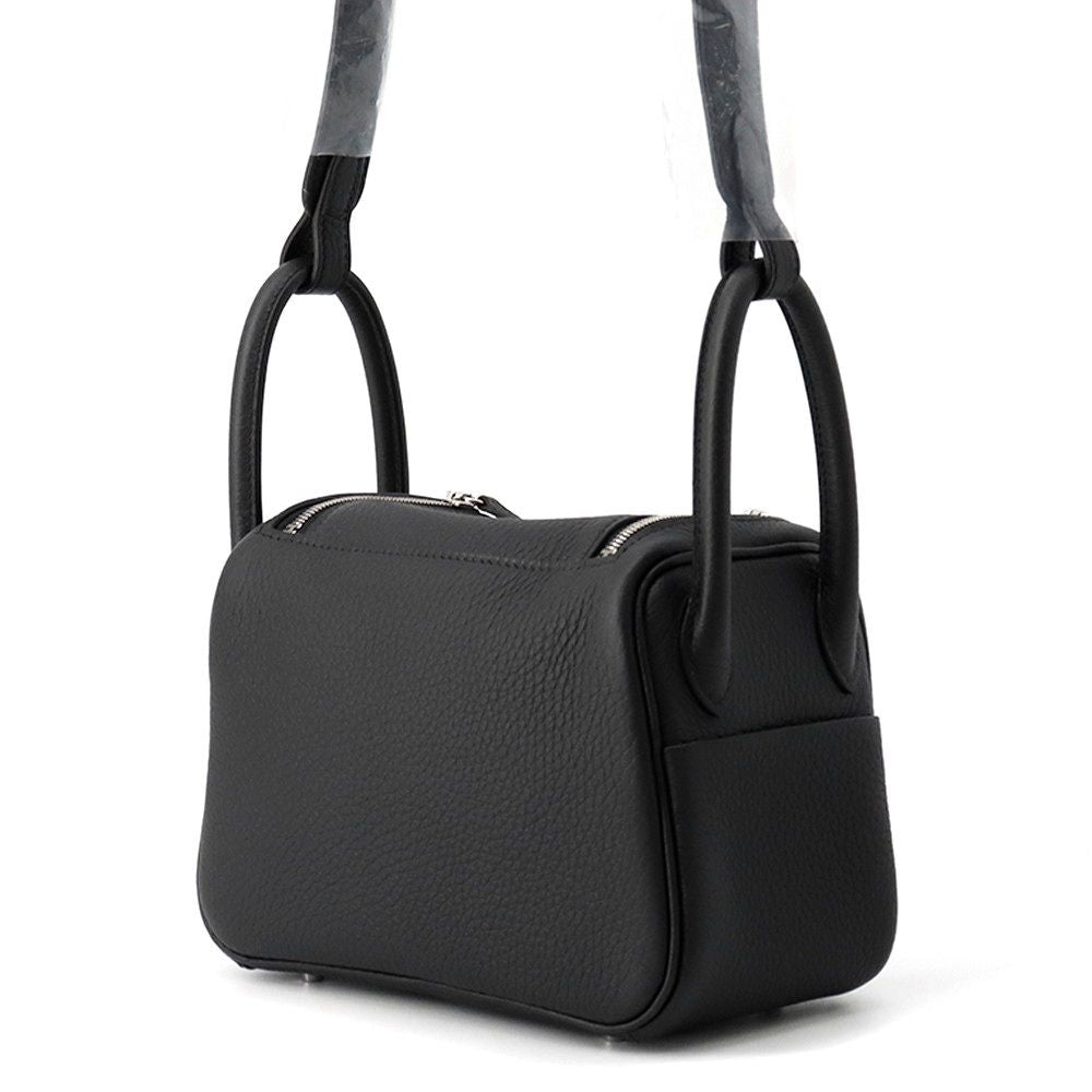 Hermes Lindy Mini Black Silver Taurillon Clemence 2-Way Handbag — view 2