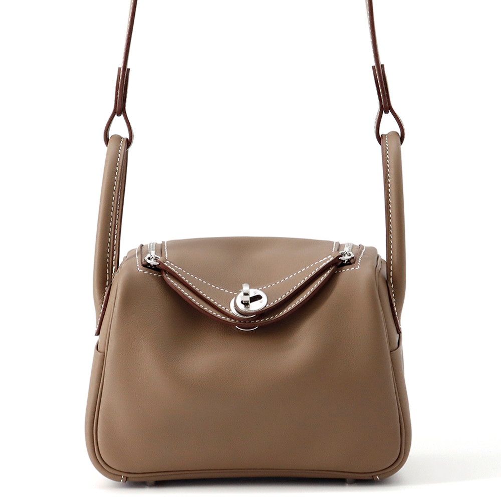 Hermes Lindy Mini Etoupe Silver Swift 2-Way Shoulder Bag
