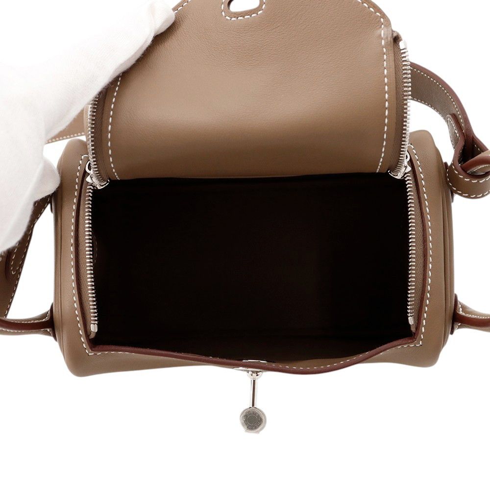 Hermes Lindy Mini Etoupe Silver Swift 2-Way Shoulder Bag — view 5