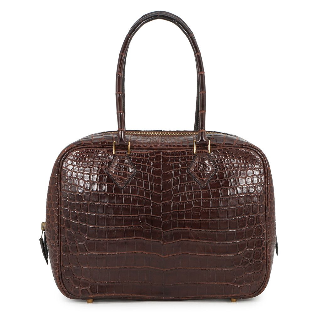 Hermes Handbag Plume 28 Ebene Gold Niloticus Matte Bag