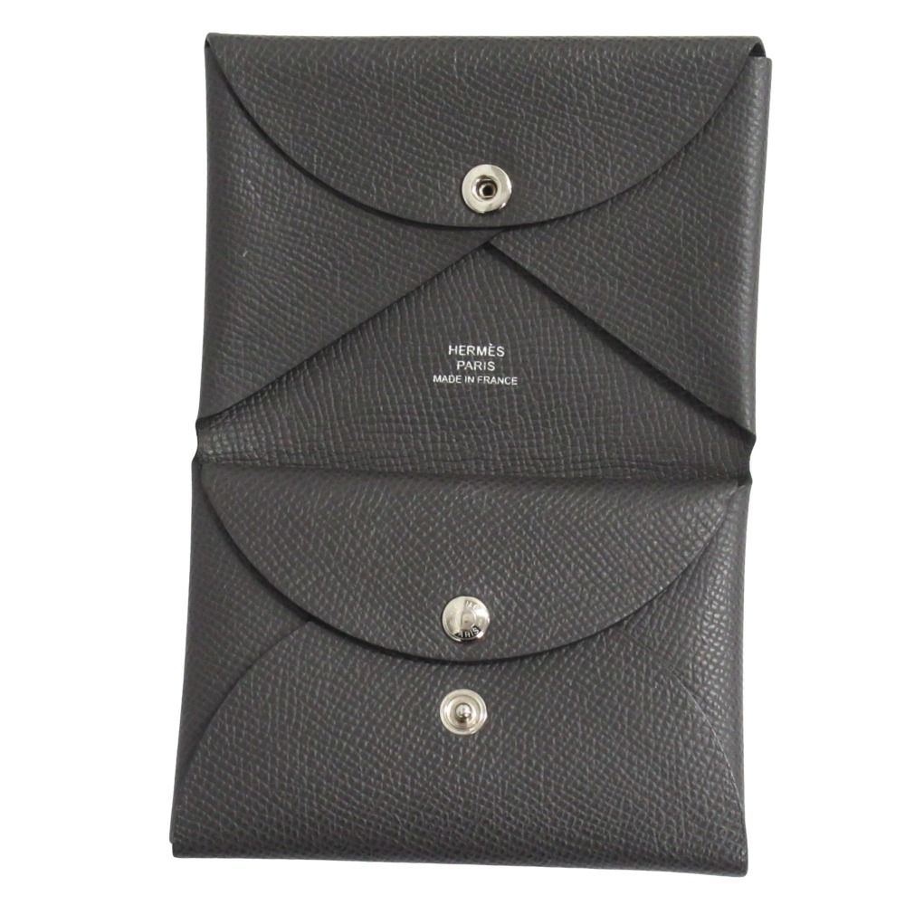 Hermes Calvi Duo Wallet Bifold Compact Epsom Leather Graphite Gray — view 3
