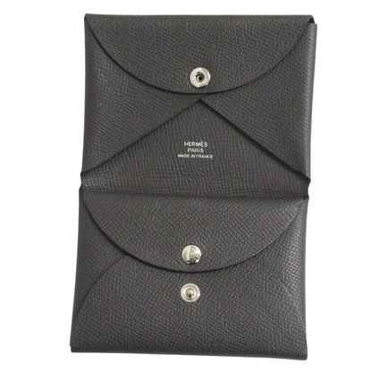 Hermes Calvi Duo Wallet Bifold Compact Epsom Leather Graphite Gray — view 3
