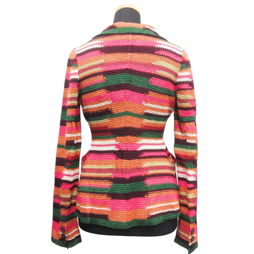 Dior Linen Cotton Knit Double Jacket Blue Cardigan Pink Multi — view 4