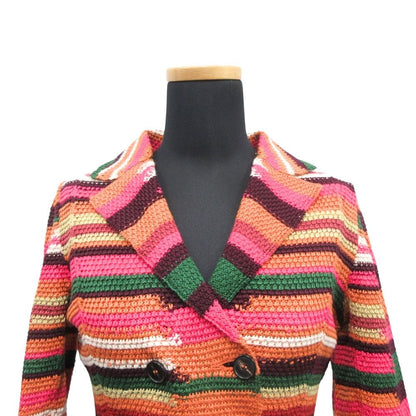 Dior Linen Cotton Knit Double Jacket Blue Cardigan Pink Multi — view 5