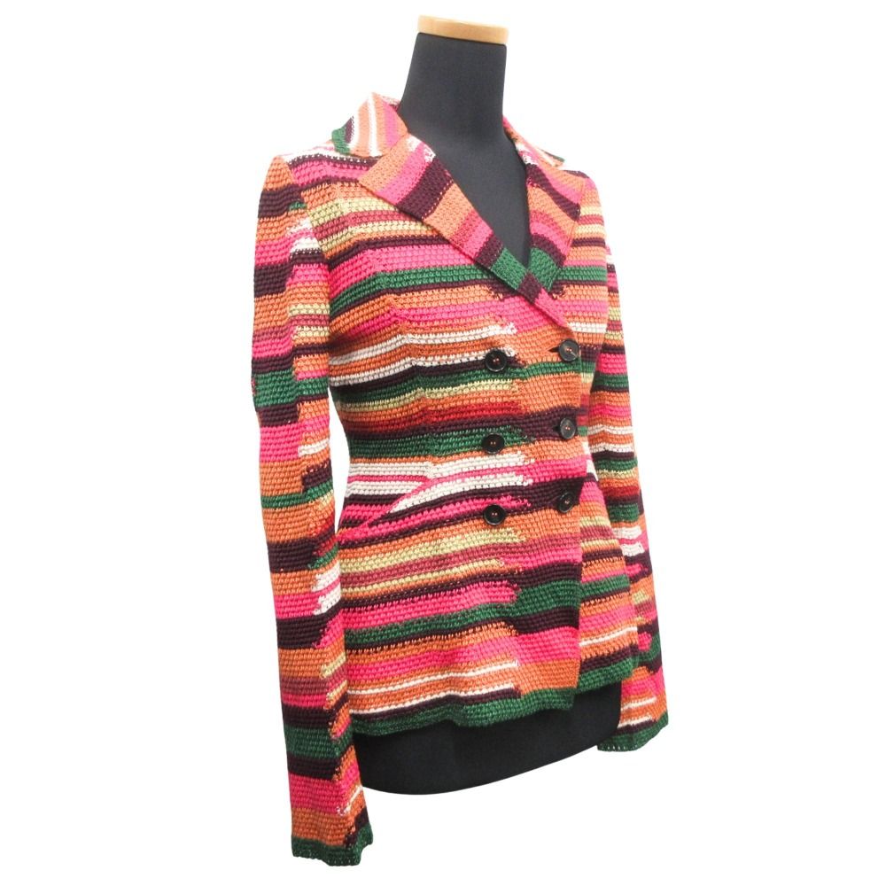 Dior Linen Cotton Knit Double Jacket Blue Cardigan Pink Multi — view 2