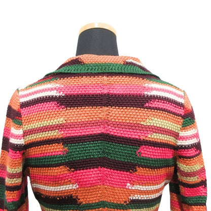 Dior Linen Cotton Knit Double Jacket Blue Cardigan Pink Multi — view 6