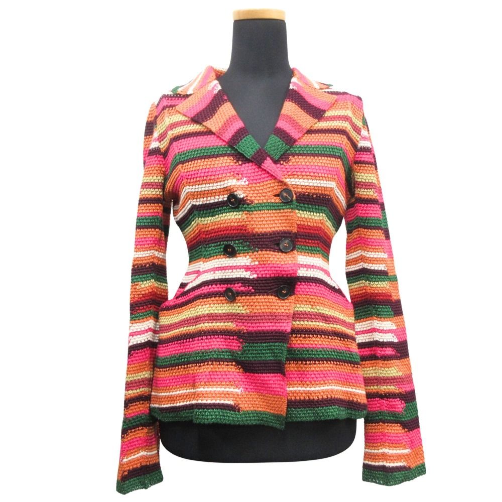 Dior Linen Cotton Knit Double Jacket Blue Cardigan Pink Multi
