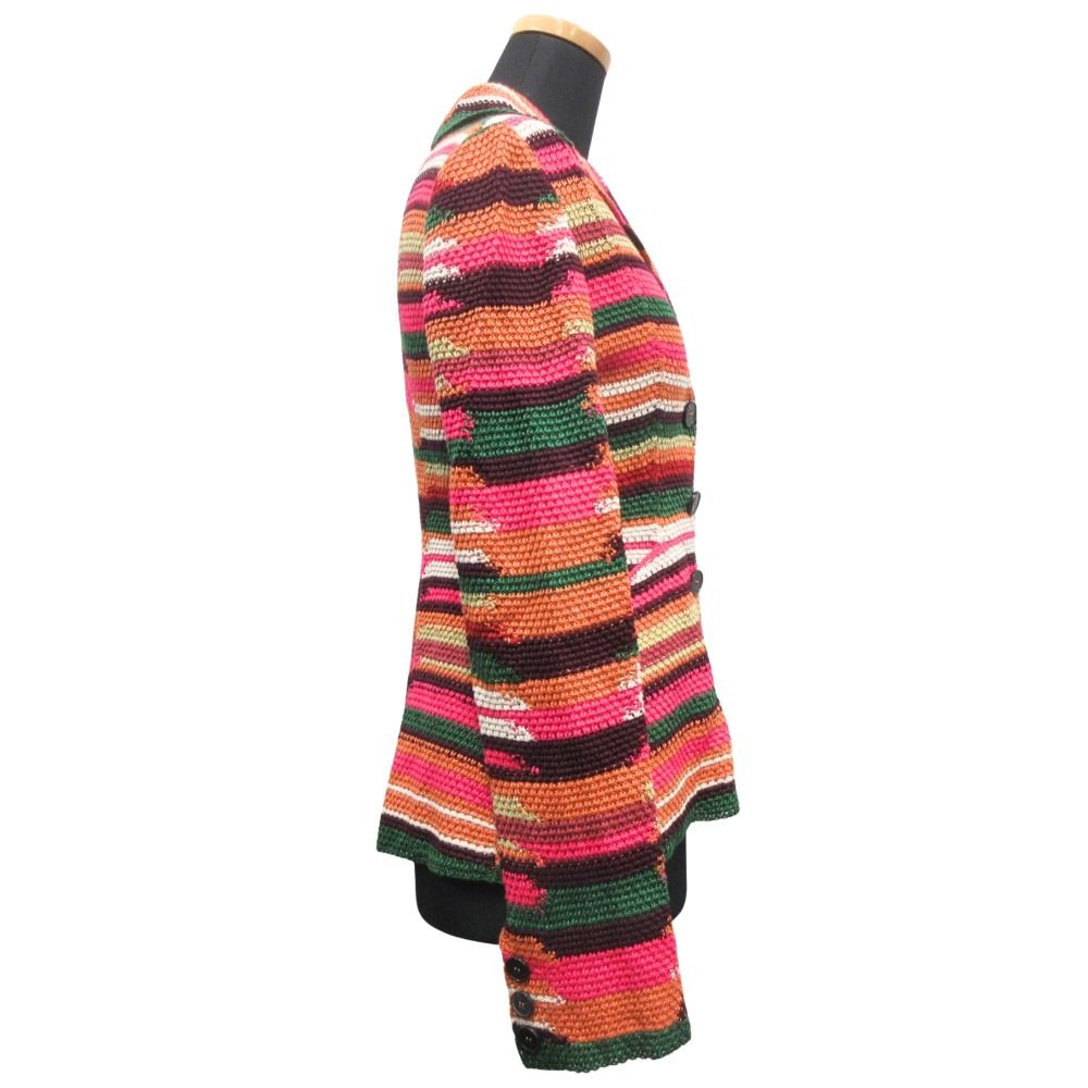 Dior Linen Cotton Knit Double Jacket Blue Cardigan Pink Multi — view 3