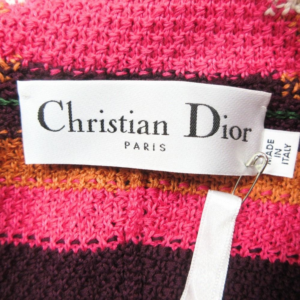 Dior Linen Cotton Knit Double Jacket Blue Cardigan Pink Multi — view 9