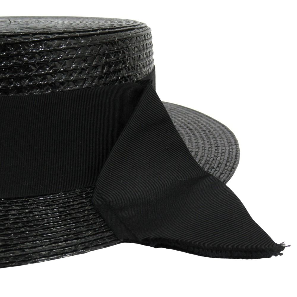Saint Laurent Straw Like Boater Hat Ribbon L 59 cm Black — view 4