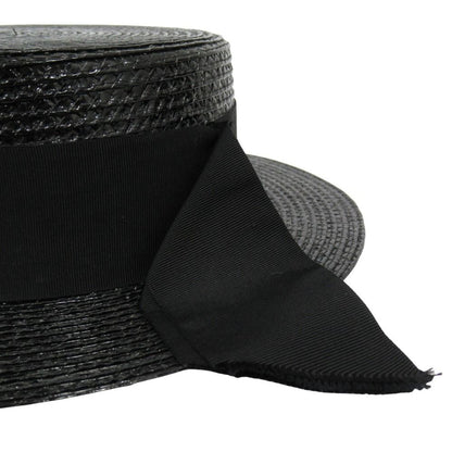 Saint Laurent Straw Like Boater Hat Ribbon L 59 cm Black — view 4
