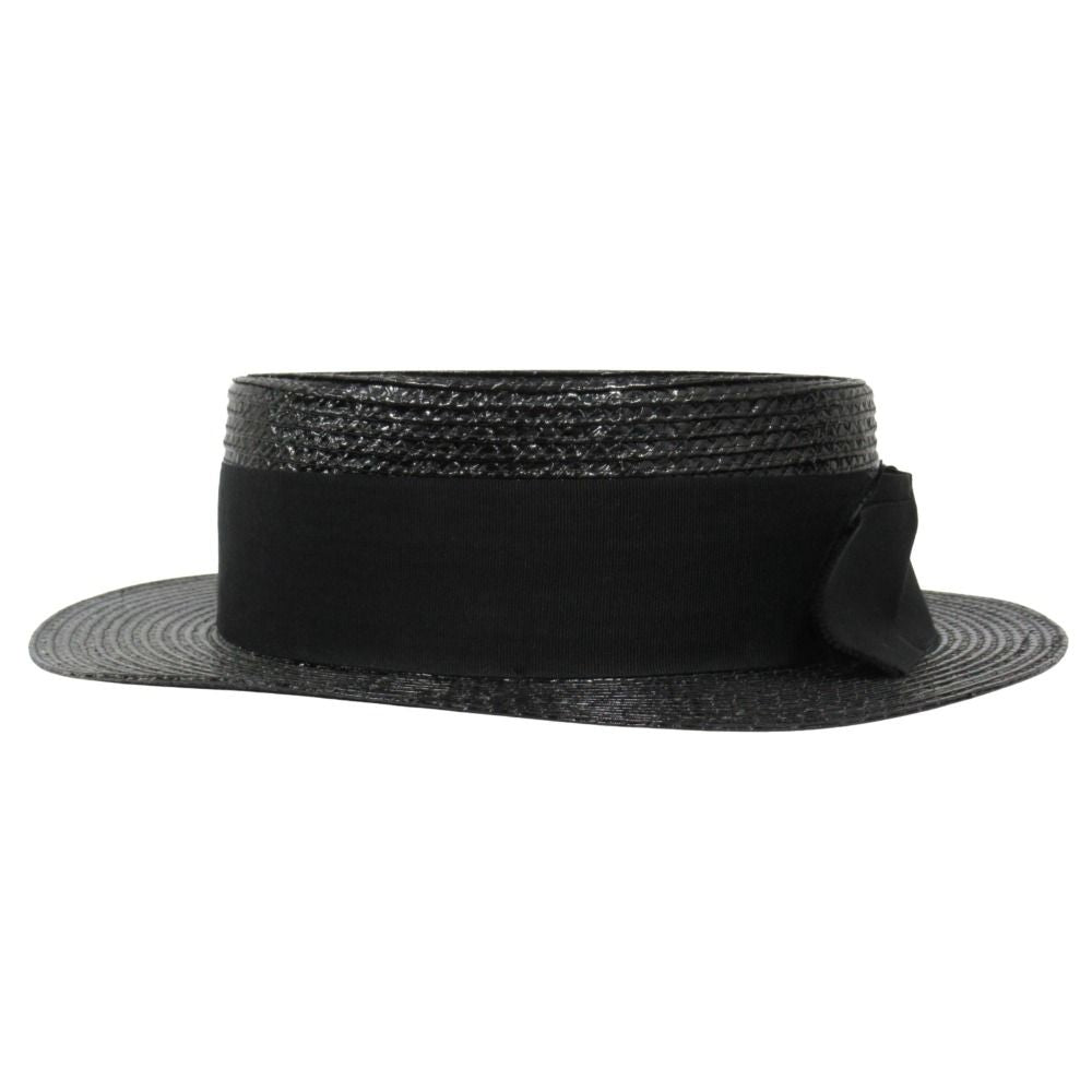 Saint Laurent Straw Like Boater Hat Ribbon L 59 cm Black — view 2