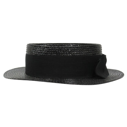 Saint Laurent Straw Like Boater Hat Ribbon L 59 cm Black — view 2