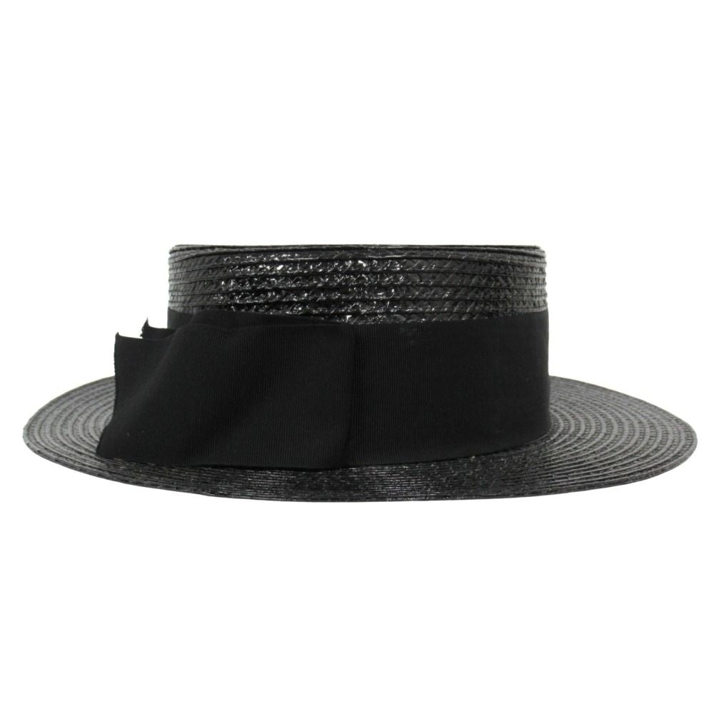 Saint Laurent Straw Like Boater Hat Ribbon L 59 cm Black — view 3