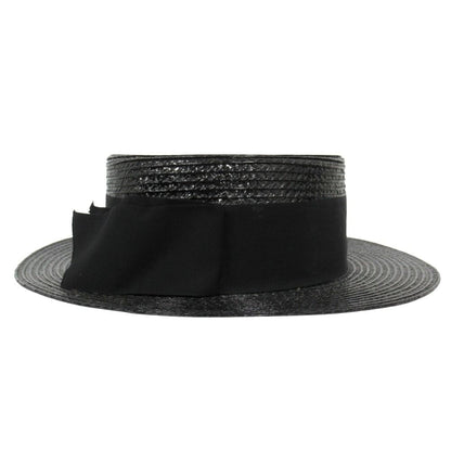 Saint Laurent Straw Like Boater Hat Ribbon L 59 cm Black — view 3