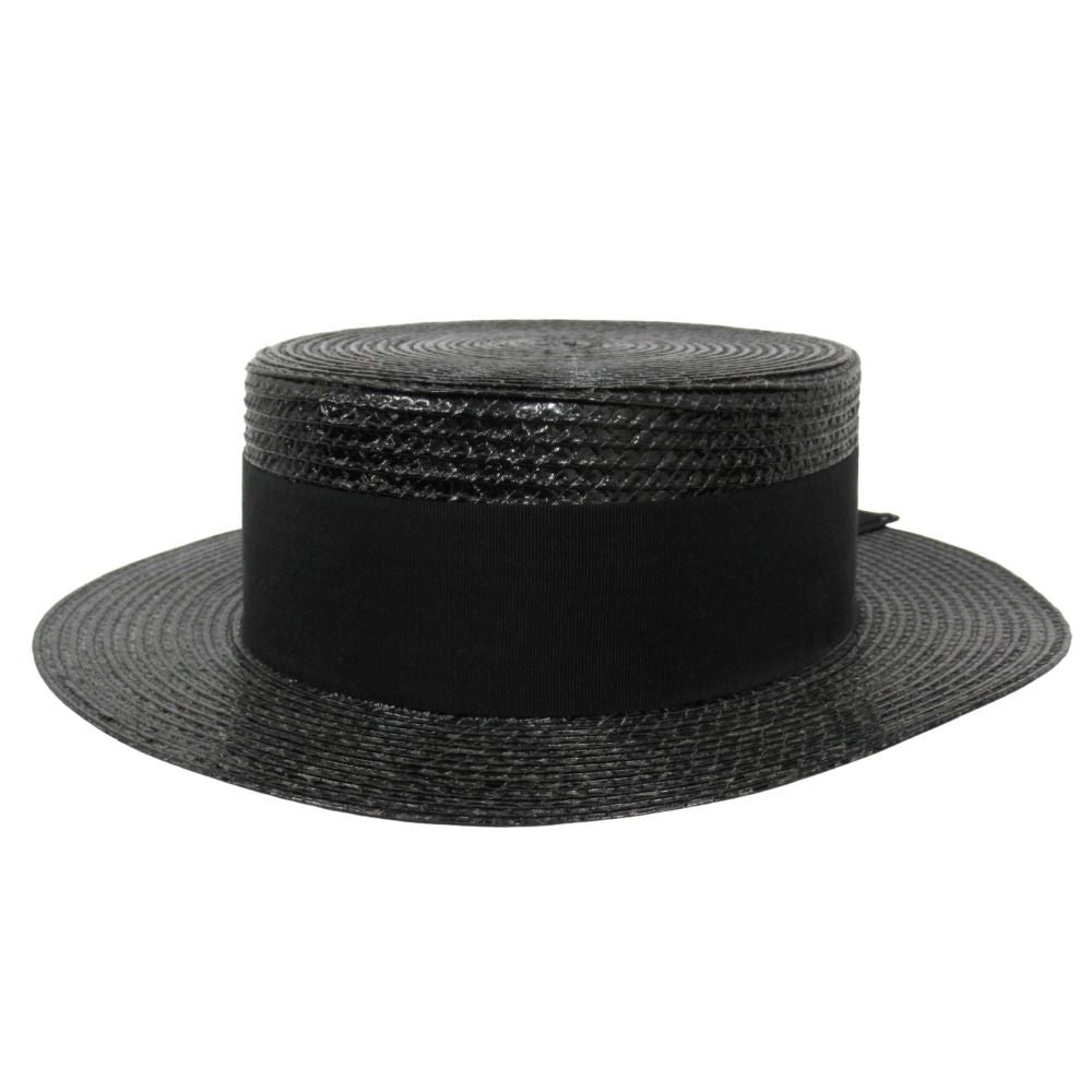 Saint Laurent Straw Like Boater Hat Ribbon L 59 cm Black