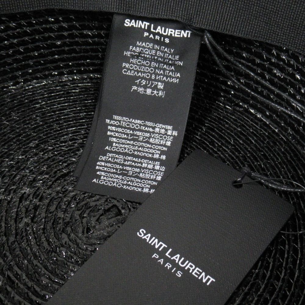 Saint Laurent Straw Like Boater Hat Ribbon L 59 cm Black — view 5