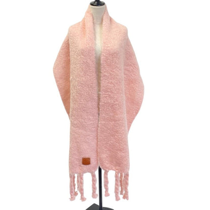 Loewe Mohair Fringe Long Scarf Shawl Light Pink