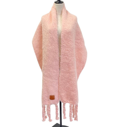 Loewe Mohair Fringe Long Scarf Shawl Light Pink