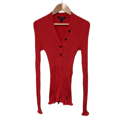 Louis Vuitton LV Logo Wool Silk Rib Knit Sweater Hvb XS Red
