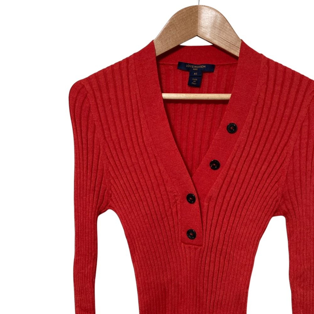Louis Vuitton LV Logo Wool Silk Rib Knit Sweater Hvb XS Red — view 3