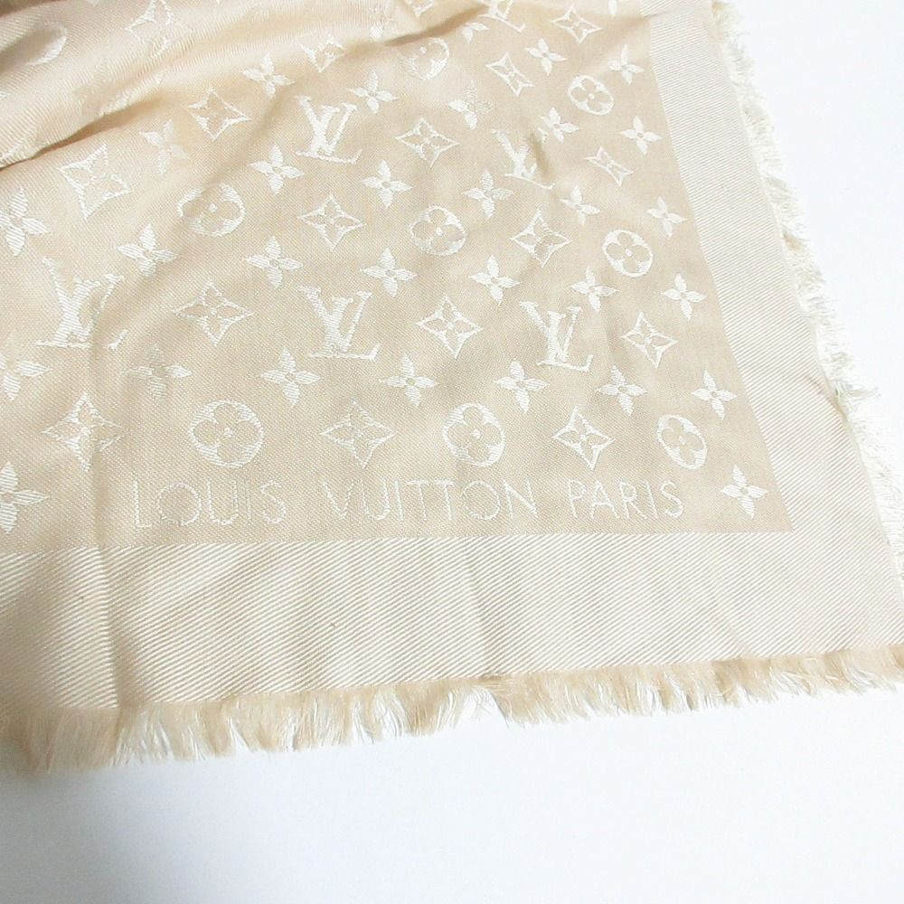 Louis Vuitton Shiny Monogram Silk Wool Shawl Gold Beige Scarf — view 3