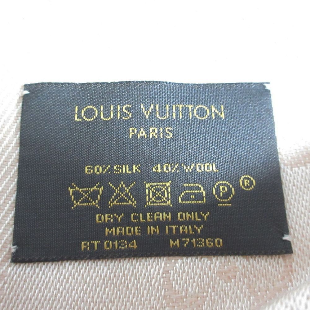Louis Vuitton Shiny Monogram Silk Wool Shawl Gold Beige Scarf — view 4