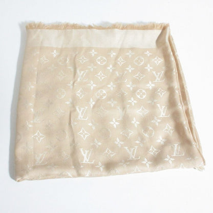 Louis Vuitton Shiny Monogram Silk Wool Shawl Gold Beige Scarf — view 2