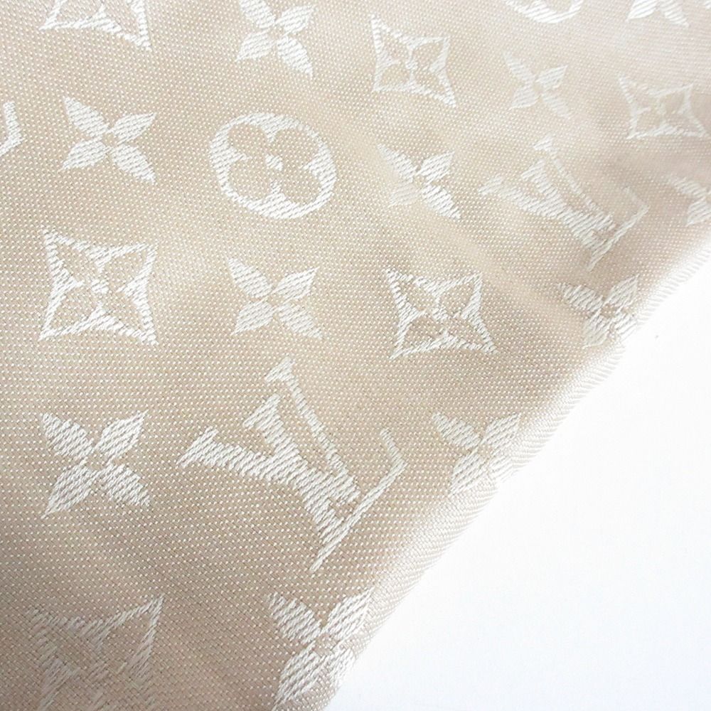 Louis Vuitton Shiny Monogram Silk Wool Shawl Gold Beige Scarf — view 5