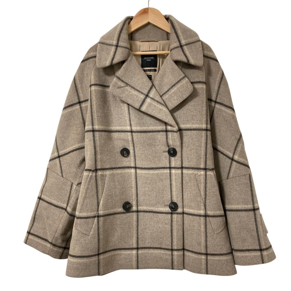 Max Mara Weekend Check Wool Double Breasted Jacket 42 Gray