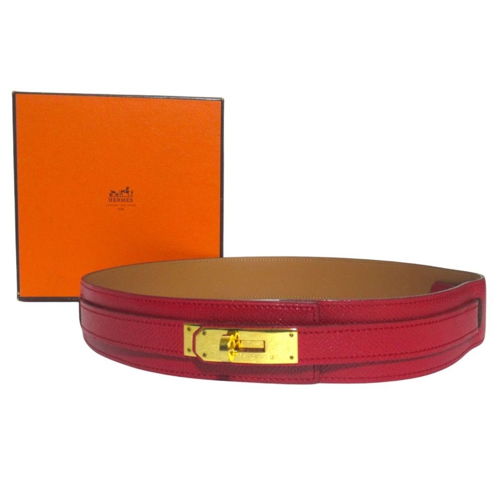 Hermes Kelly Leather Belt 70 Red Gold — view 6