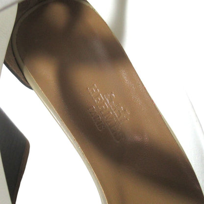Hermes Ankle Strap Wedge Sole Leather Sandals 38 Beige White — view 7