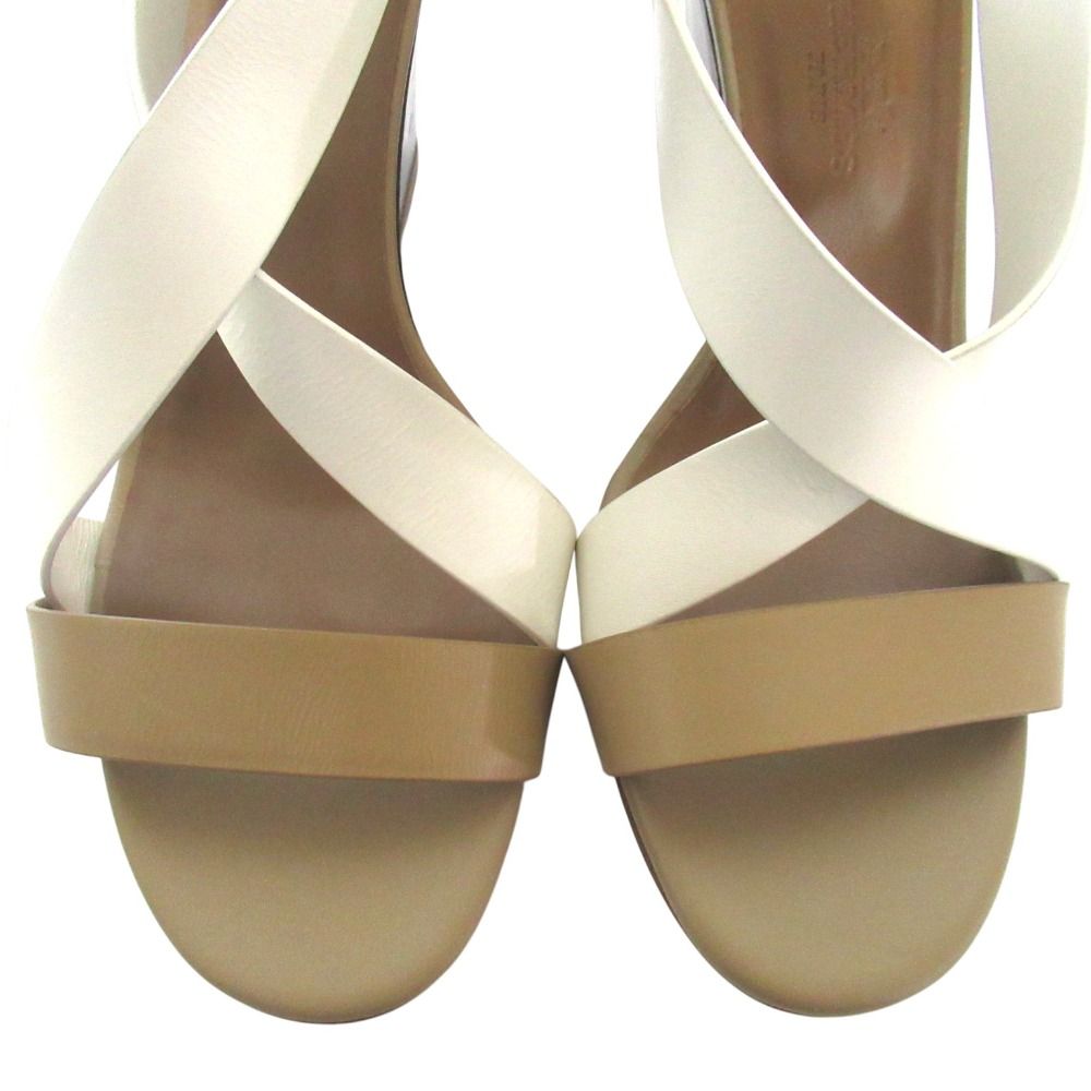 Hermes Ankle Strap Wedge Sole Leather Sandals 38 Beige White — view 5