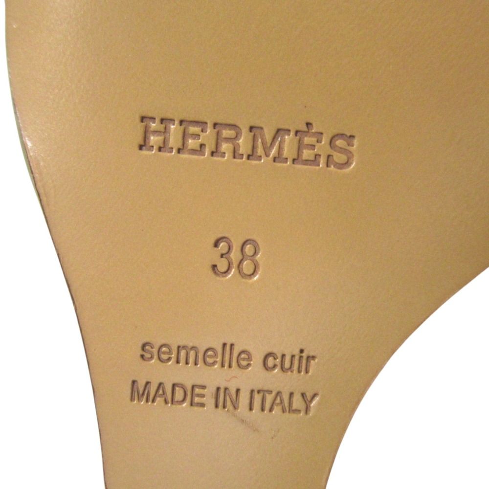 Hermes Ankle Strap Wedge Sole Leather Sandals 38 Beige White — view 9